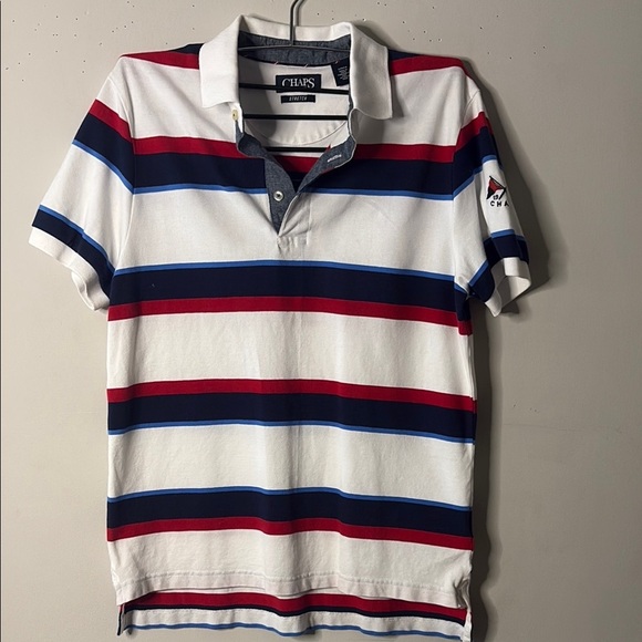 Chaps Red and Blue Polo Shirt Classic Striped Design - Picture 2 of 14
